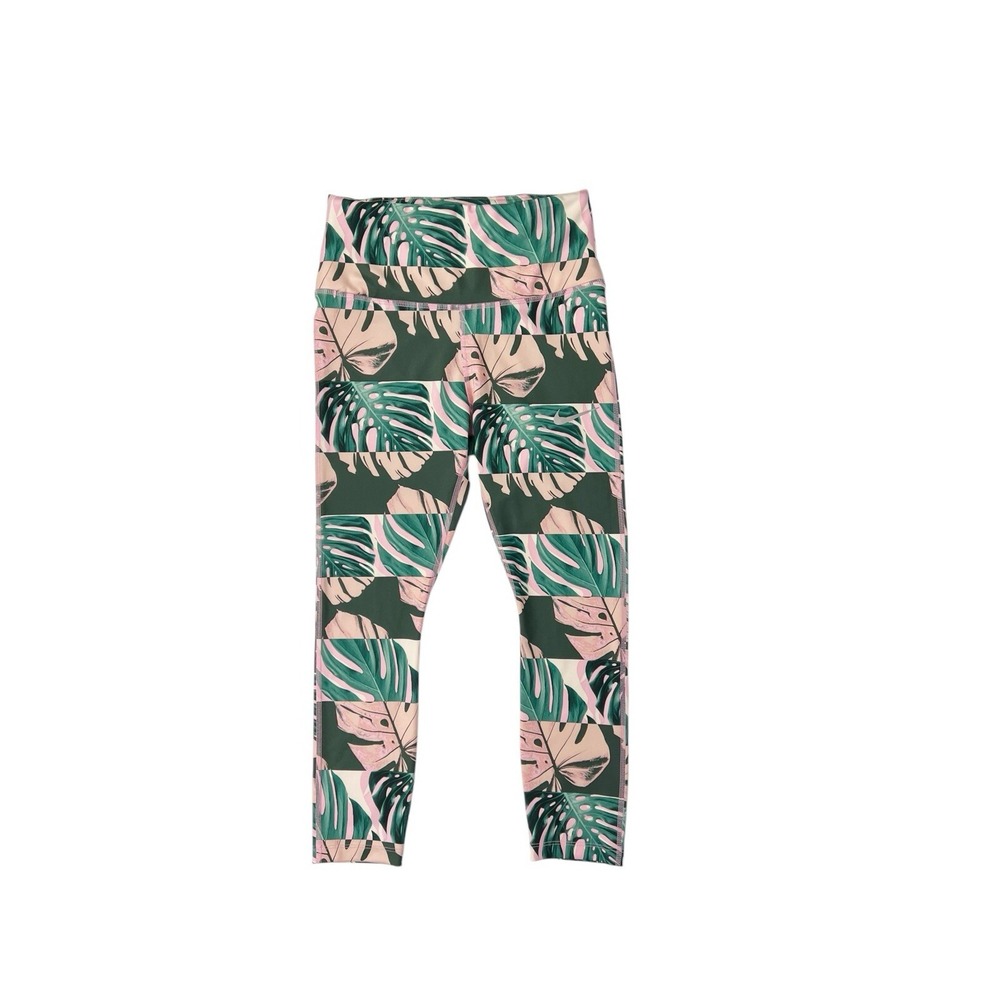 Nike Dri-Fit Fast Crop Leggings Green Pink Botanical High Rise 21" Inseam Small